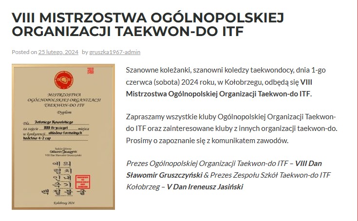 Jest już komunikat Mistrzostw OOTKD , które w tym roku odbęd...